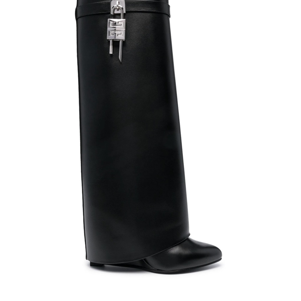 Givenchy Black Leather Over-the-Knee Boots with Silver Lock Charm